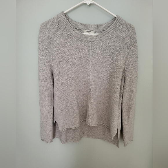 Madewell Medium Waffle Knit Hi Low Split Hem Long Sleeve Sweater Gray Casual - Picture 1 of 8